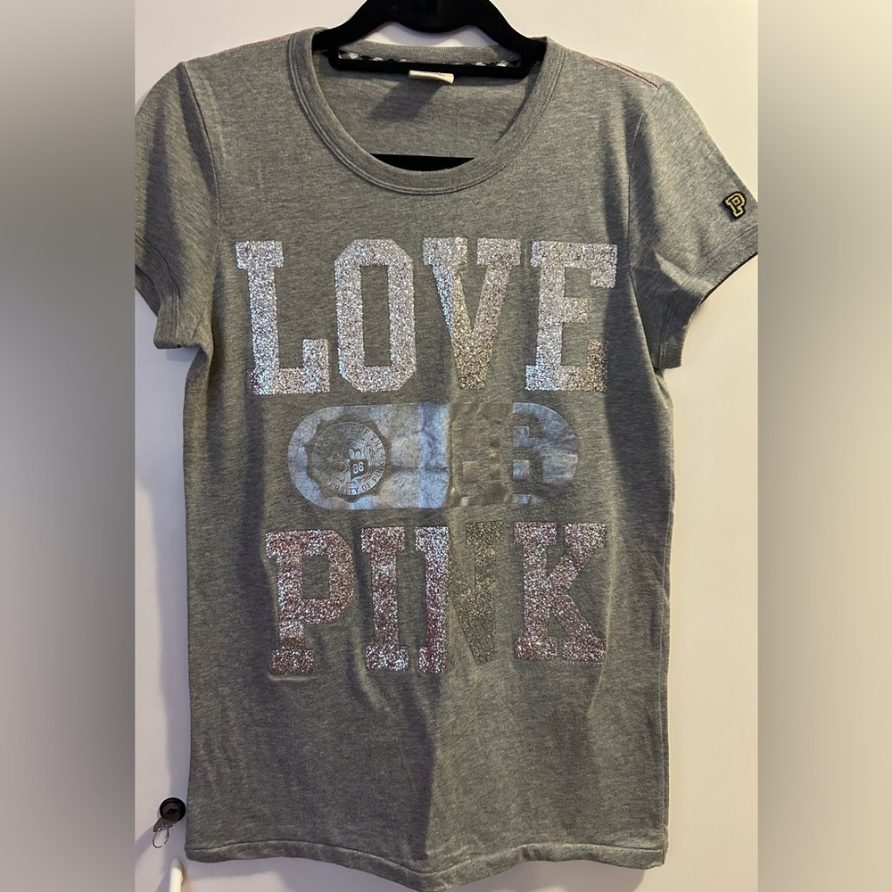 Vintage Y2K bling sequin foil LOVE PINK 86 tee